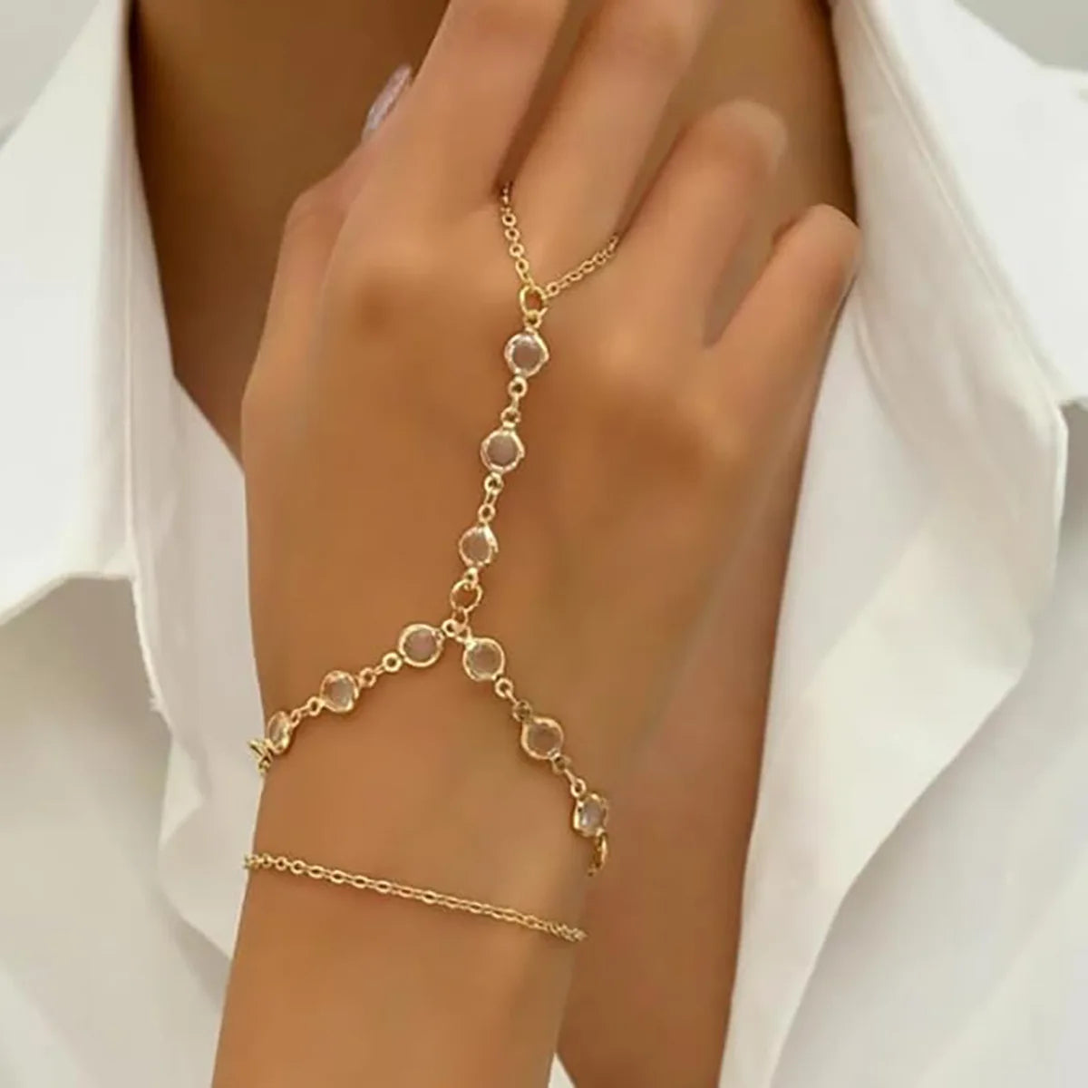 Fashion Multilayer Bracelet Ring Crystal Luxury Finger Bracelet
