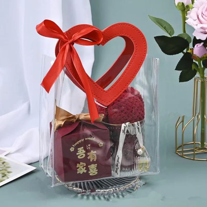 Clear Heart Gift Bags PVC Packing Bag with Handle