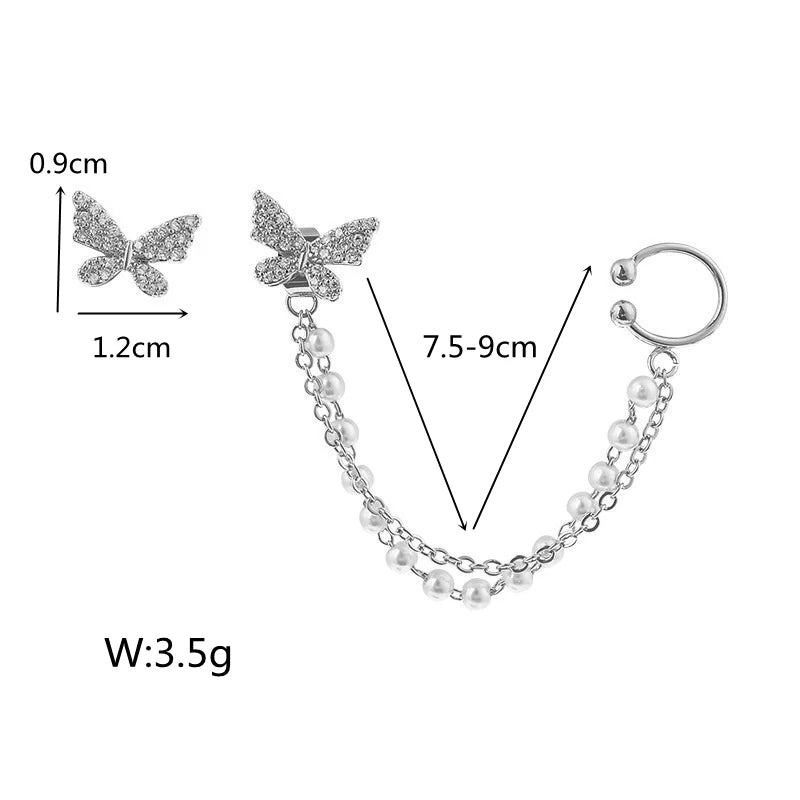 Korean Rhinestone Butterfly Stud Earrings For Women Cute