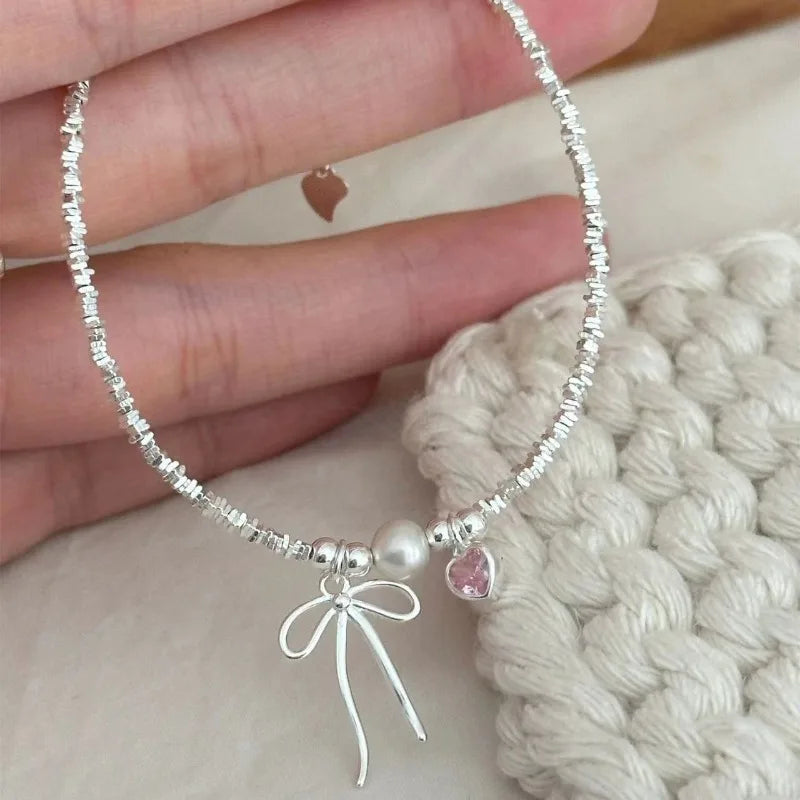 Sterling Silver Bracelet Necklace Set for Women Pearl
