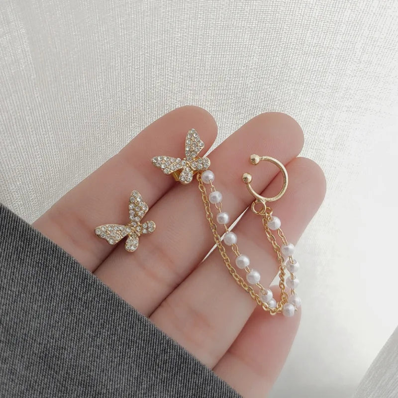Korean Rhinestone Butterfly Stud Earrings For Women Cute