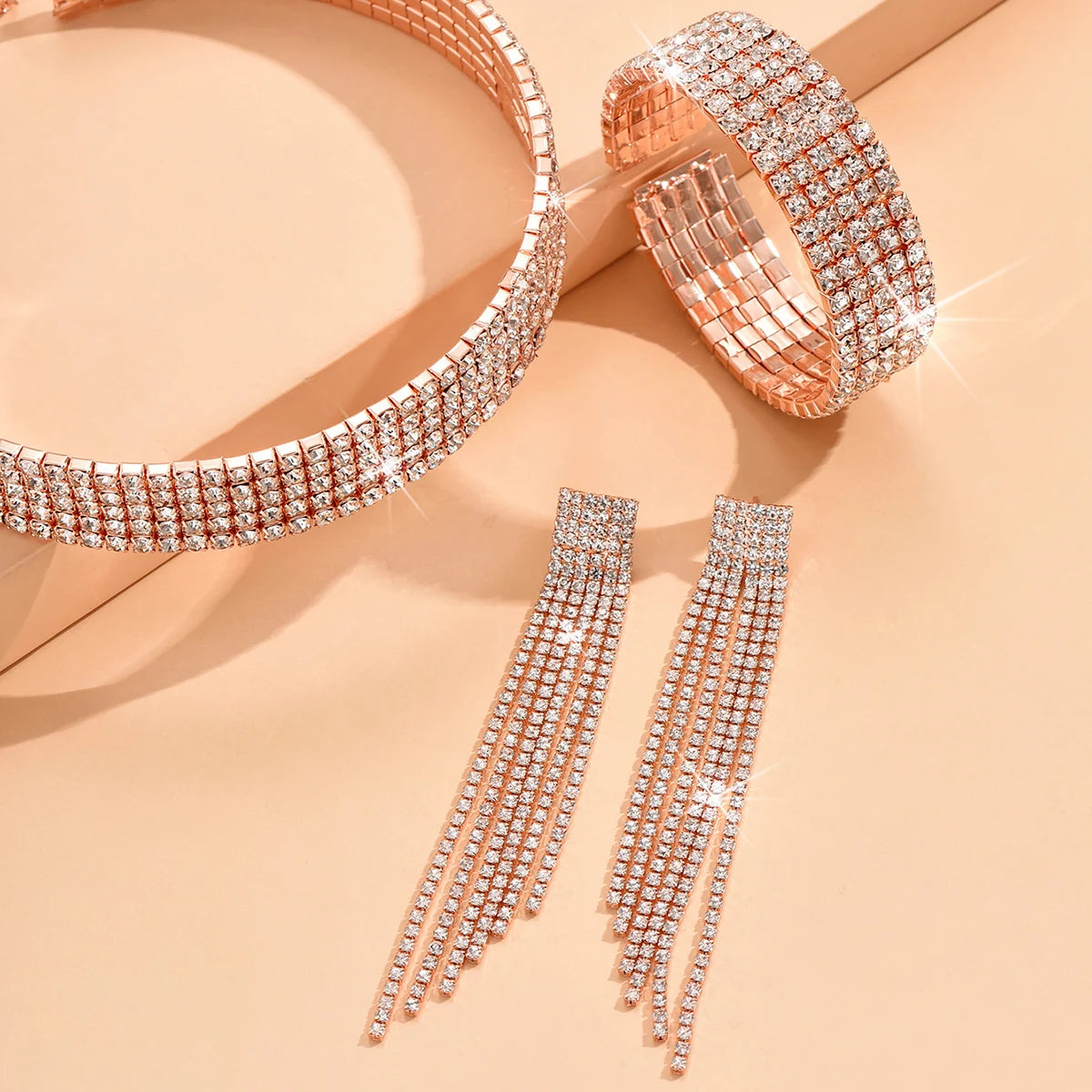 Fashion Women's Jewelry Set Tassel Rhinestone Earrings