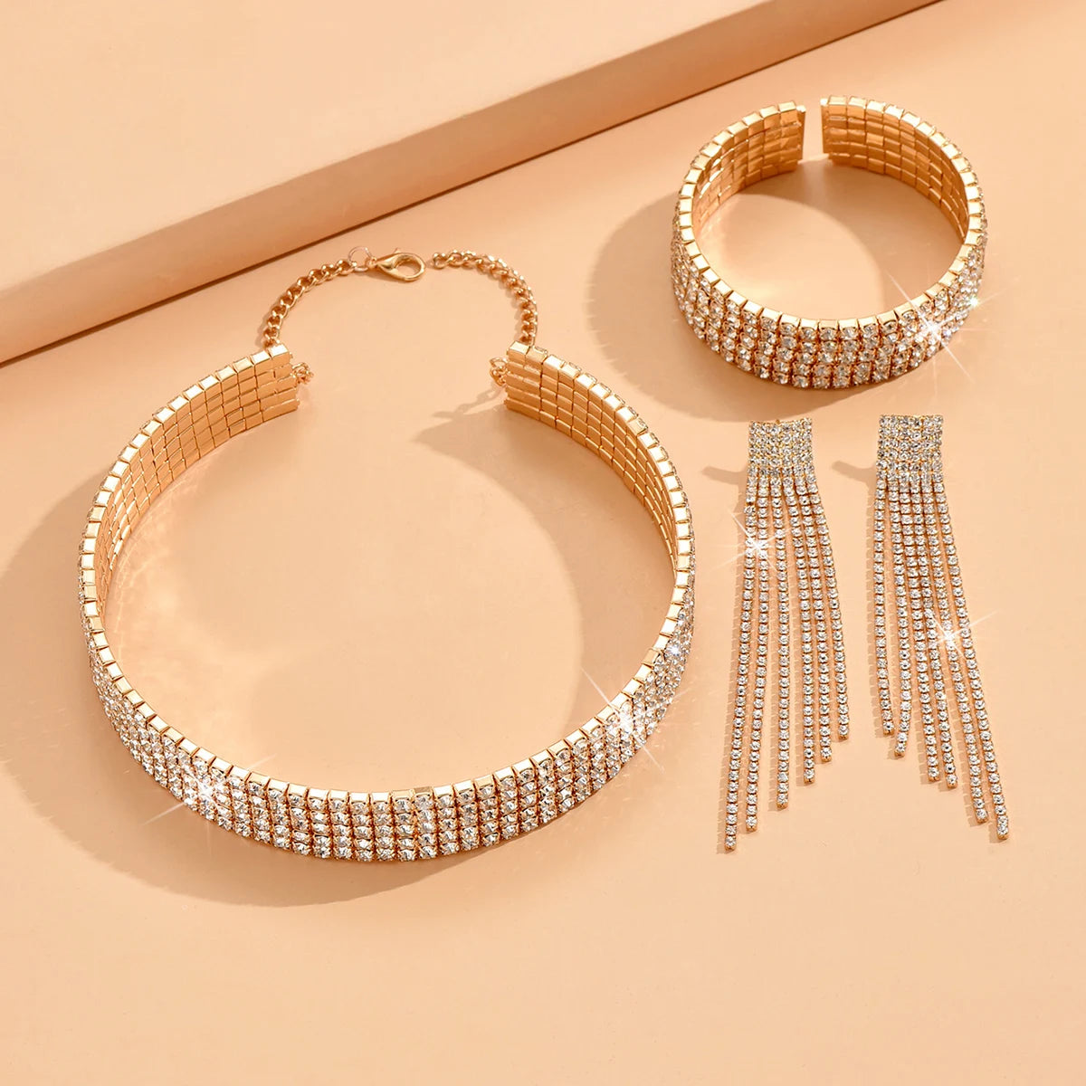 Fashion Women's Jewelry Set Tassel Rhinestone Earrings