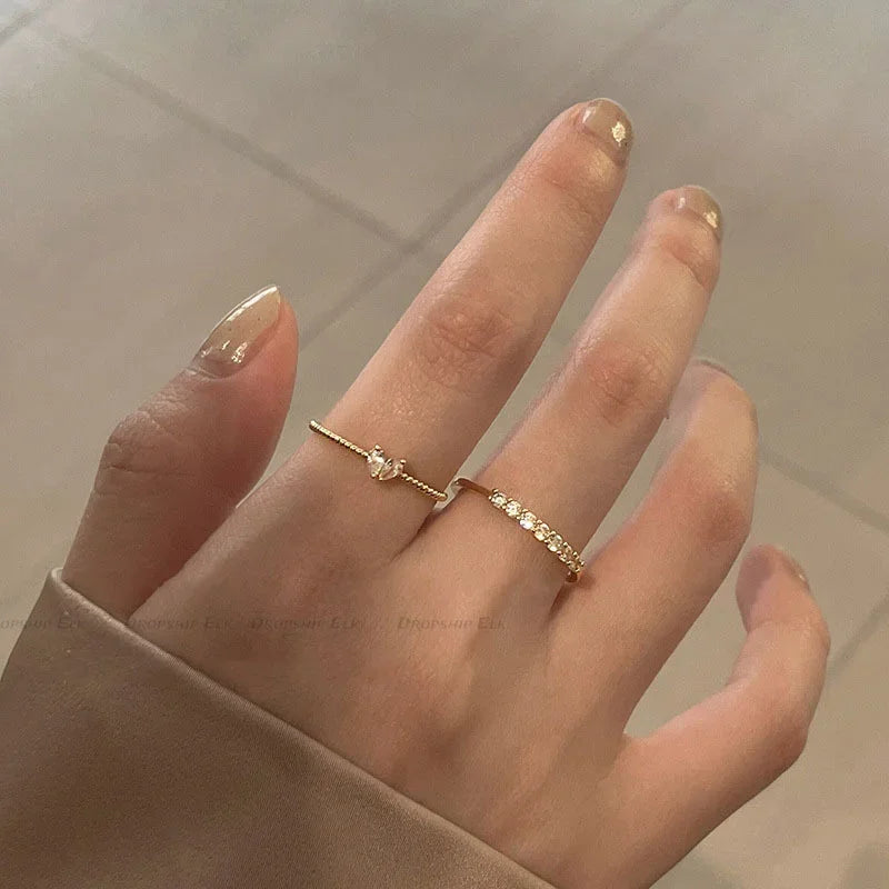 Gold Color Heart Zircon Rings Set for Women Adjustable