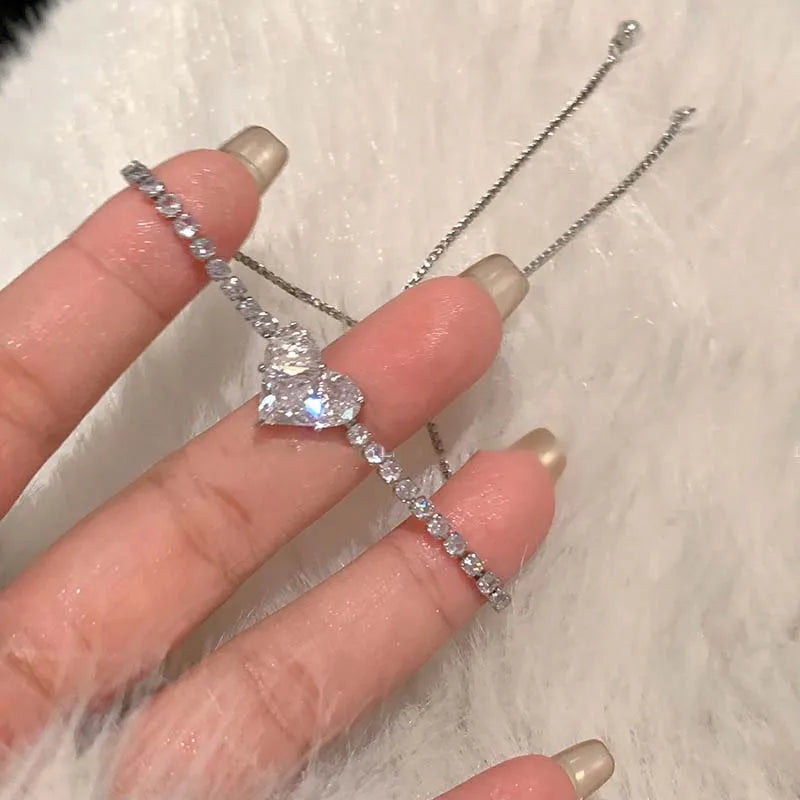 Luxury Crystal Zircon Heart Chain Bracelets Women Exquisite