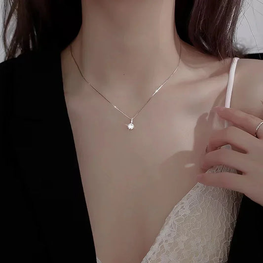 Fashion Sterling Silver Round Zircon Necklace Choker
