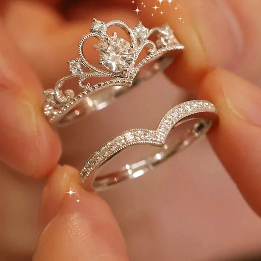 Stainless Steel Crystal Crown Adjustable Ring Irregular