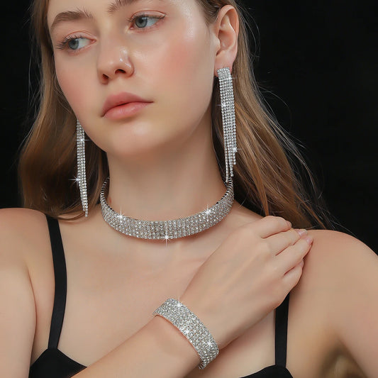 Fashion Women's Jewelry Set Tassel Rhinestone Earrings