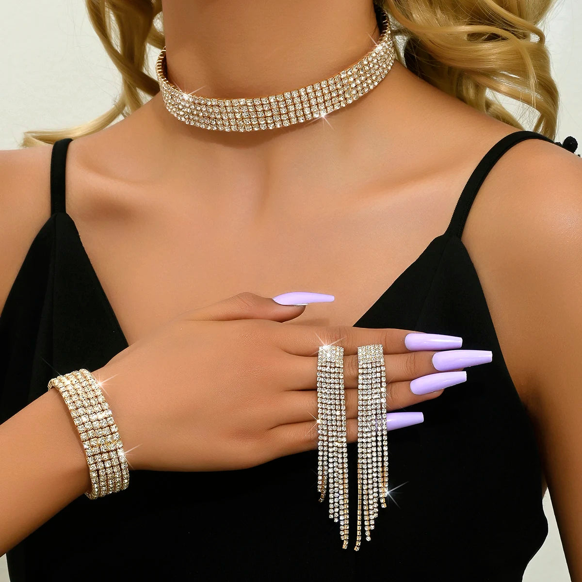 Fashion Women's Jewelry Set Tassel Rhinestone Earrings