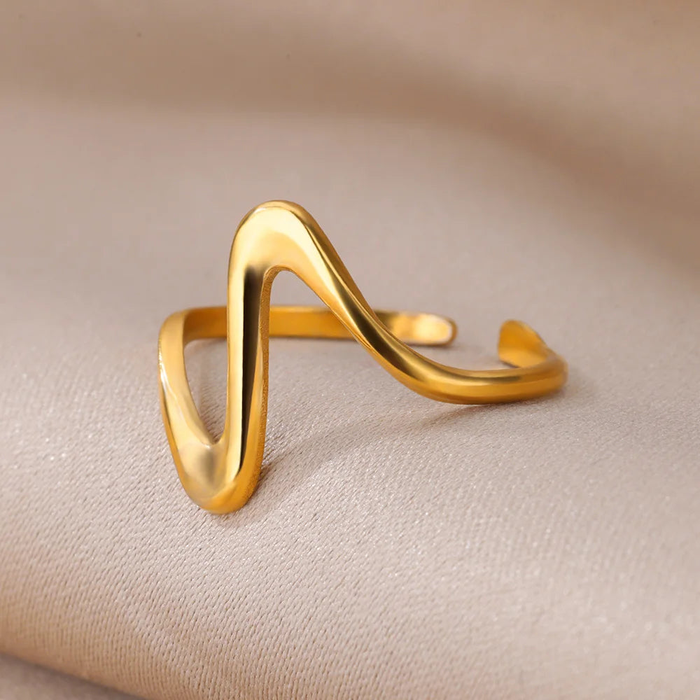 Stainless Steel Rings for Women Waterproof Open Gold