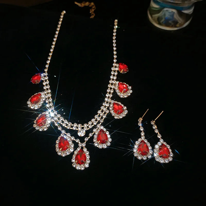 Oval Water Drop Tassel Earrings Necklace for Women Delicate