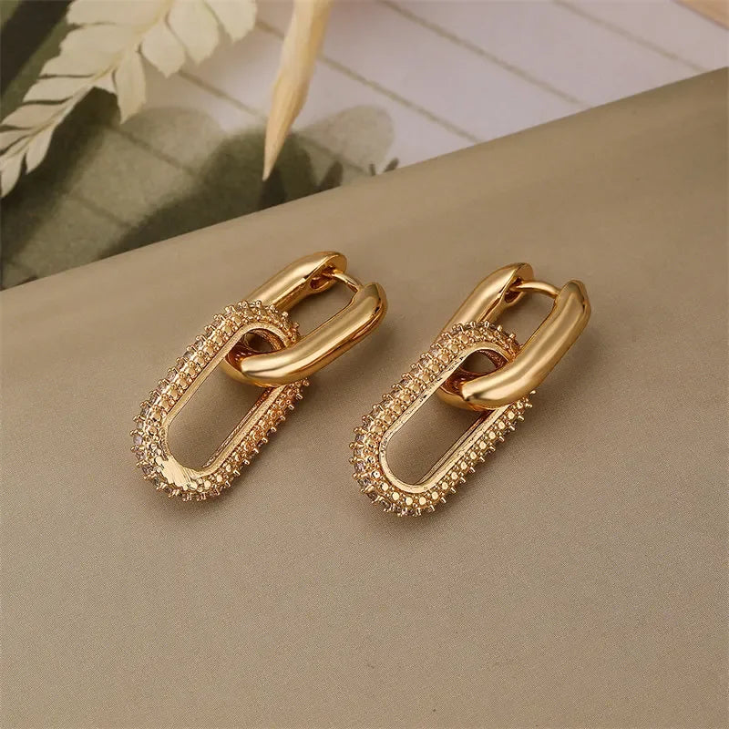 Retro Double Loop Design Drop Earrings Gold Silver Color