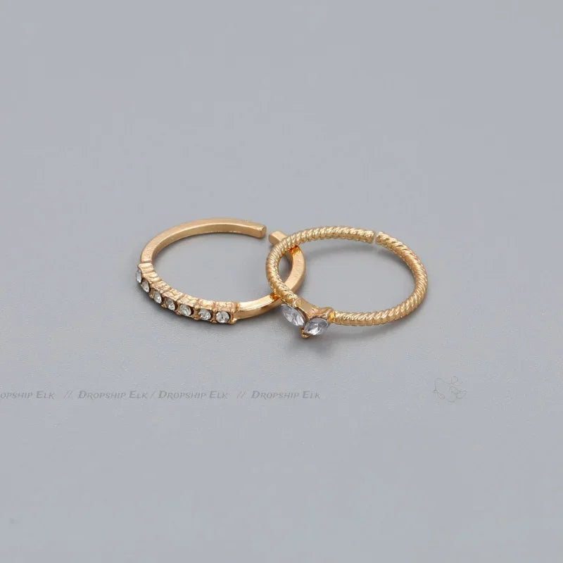 Gold Color Heart Zircon Rings Set for Women Adjustable