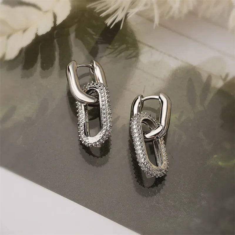 Retro Double Loop Design Drop Earrings Gold Silver Color