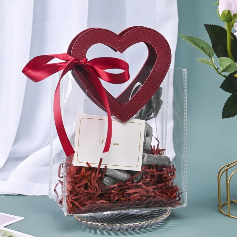 Clear Heart Gift Bags PVC Packing Bag with Handle