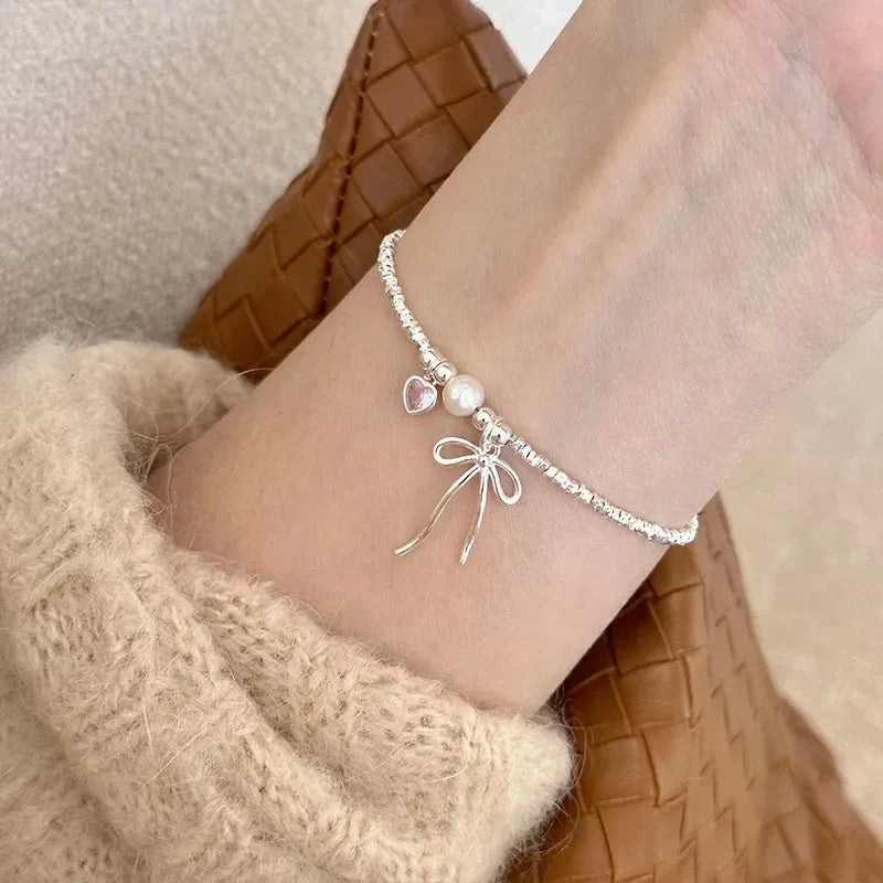 Sterling Silver Bracelet Necklace Set for Women Pearl