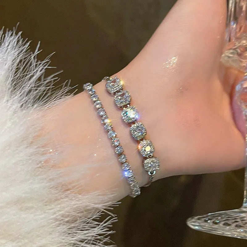Luxury Crystal Zircon Heart Chain Bracelets Women Exquisite