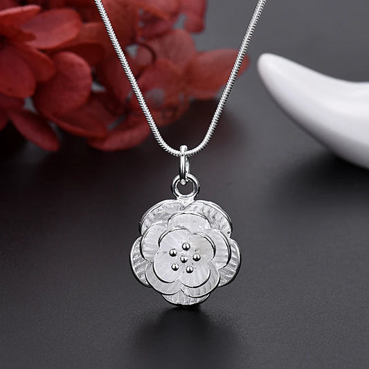 Fine Silver Color Charm Flower Necklace Women Retro Set