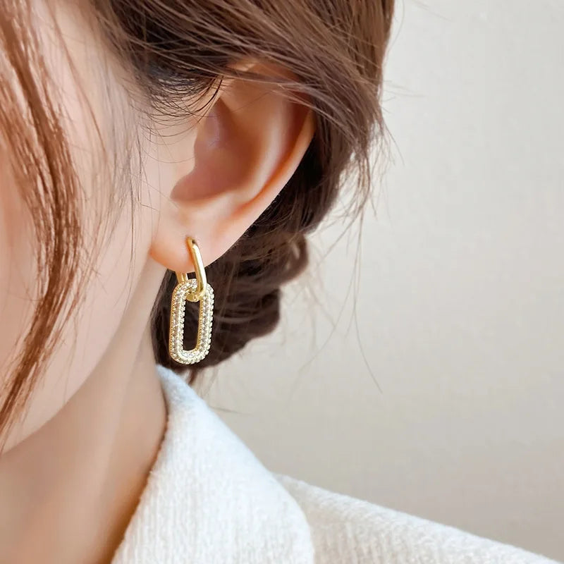 Retro Double Loop Design Drop Earrings Gold Silver Color