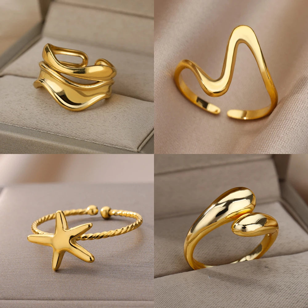 Stainless Steel Rings for Women Waterproof Open Gold