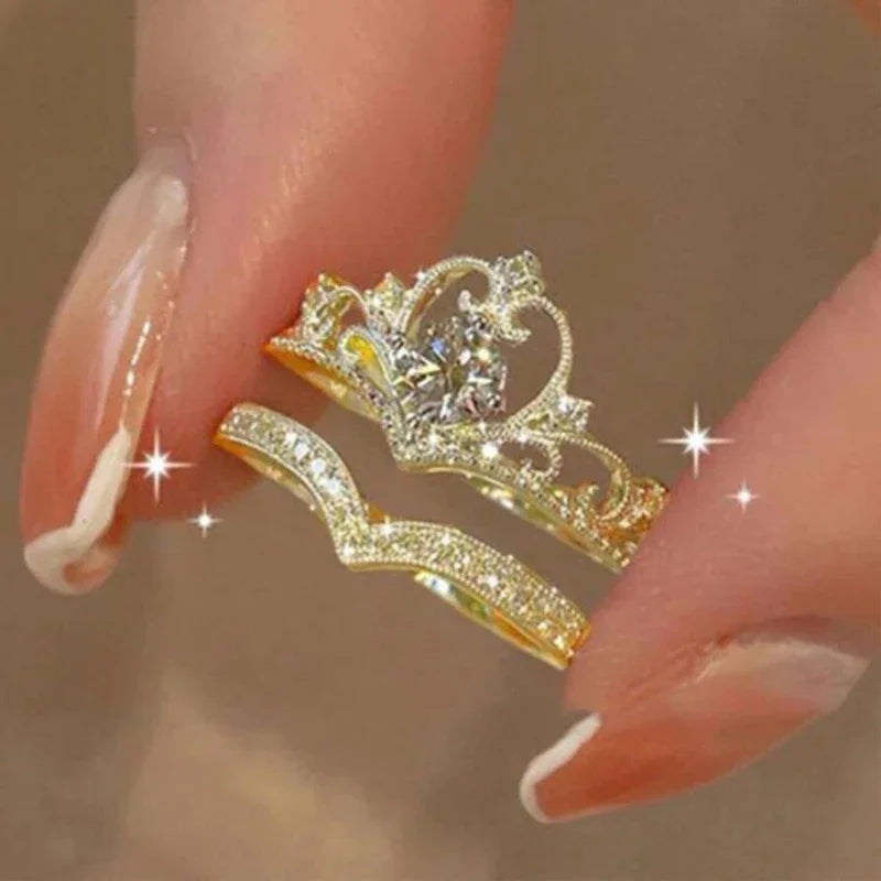 Stainless Steel Crystal Crown Adjustable Ring Irregular