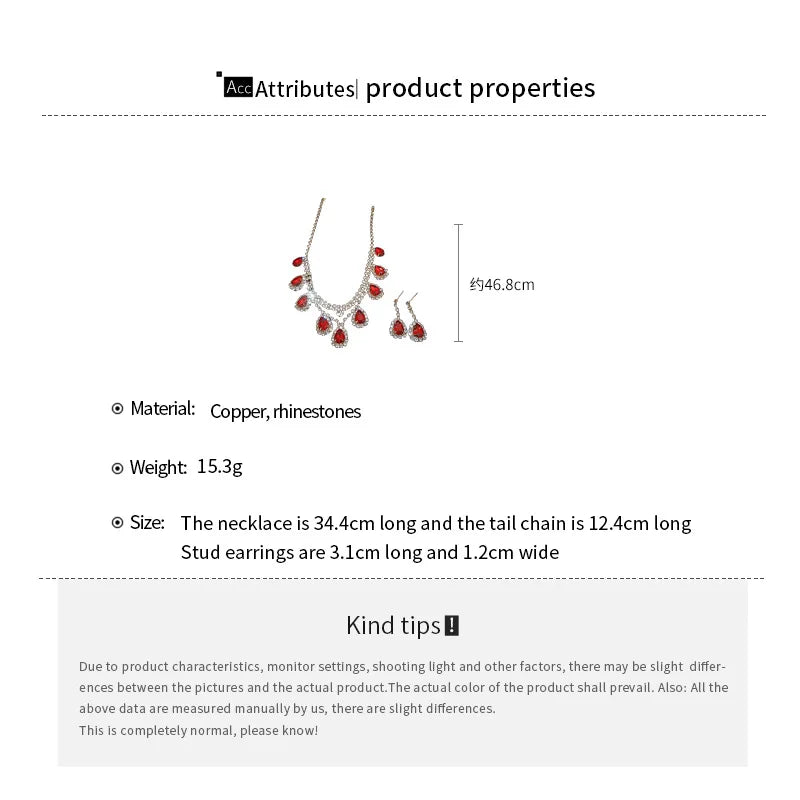 Oval Water Drop Tassel Earrings Necklace for Women Delicate