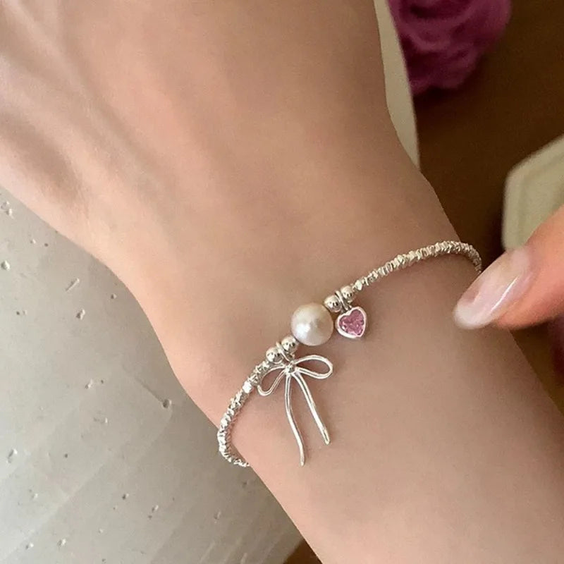 Sterling Silver Bracelet Necklace Set for Women Pearl