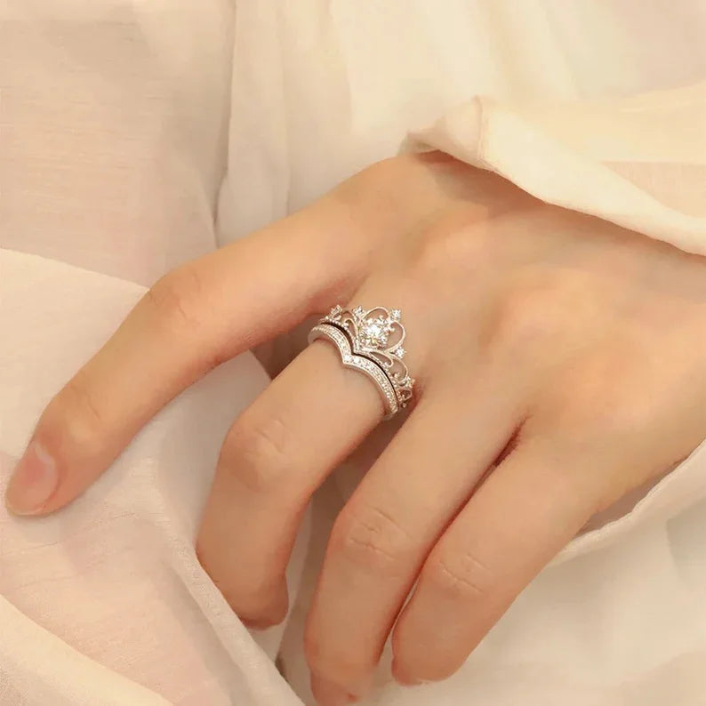 Stainless Steel Crystal Crown Adjustable Ring Irregular