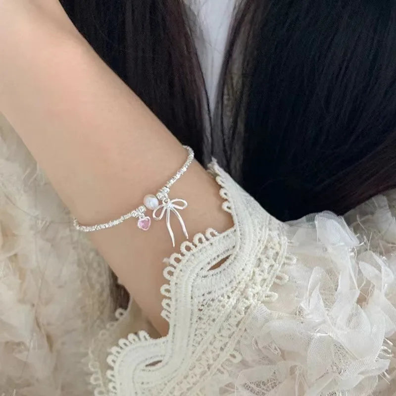 Sterling Silver Bracelet Necklace Set for Women Pearl