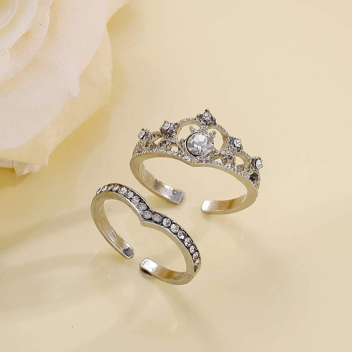 Stainless Steel Crystal Crown Adjustable Ring Irregular