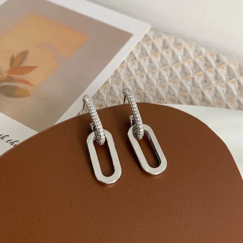 Retro Double Loop Design Drop Earrings Gold Silver Color