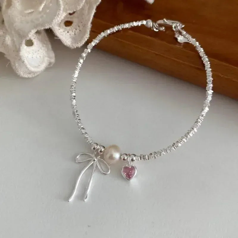 Sterling Silver Bracelet Necklace Set for Women Pearl