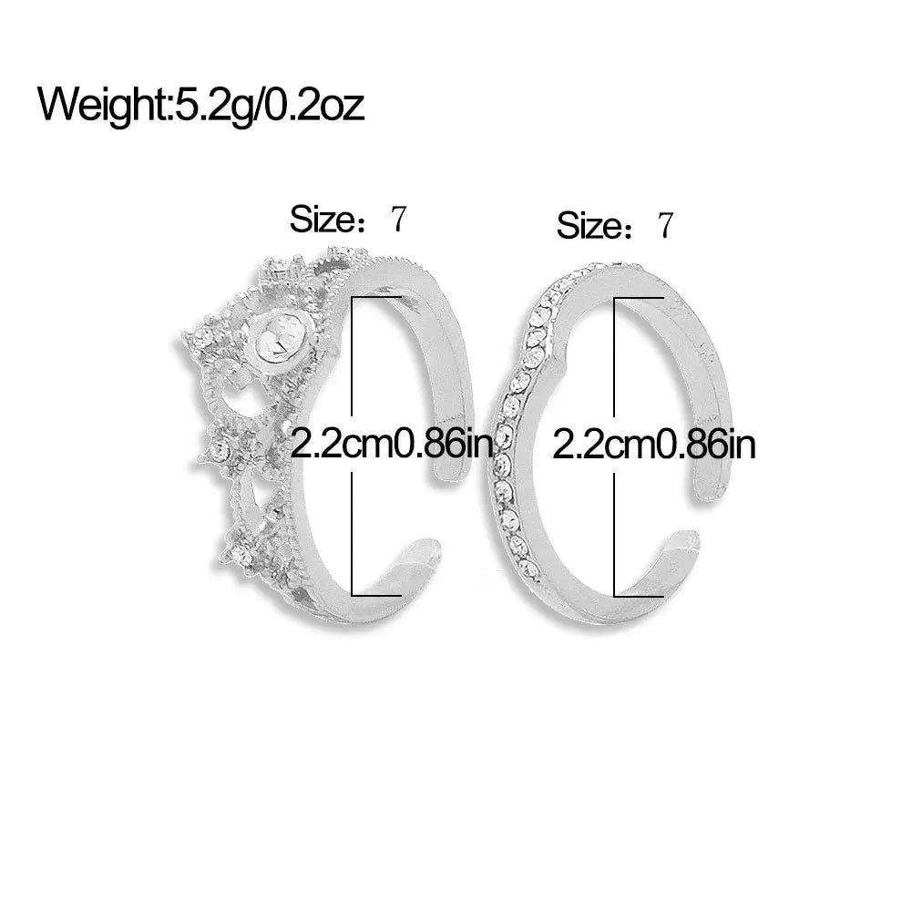 Stainless Steel Crystal Crown Adjustable Ring Irregular