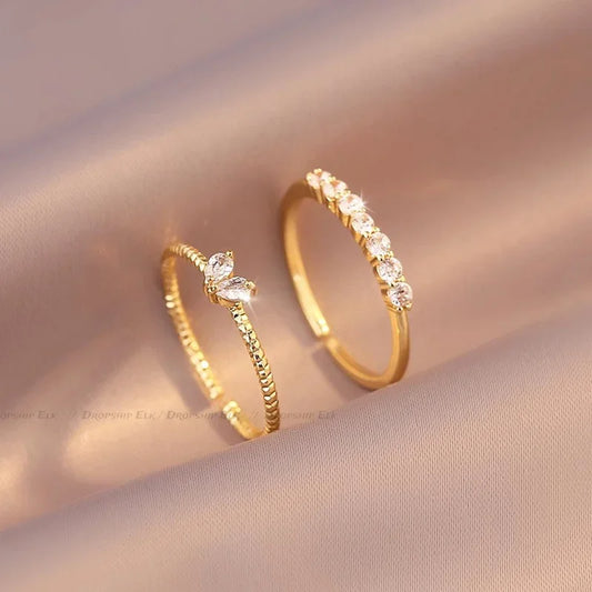 Gold Color Heart Zircon Rings Set for Women Adjustable