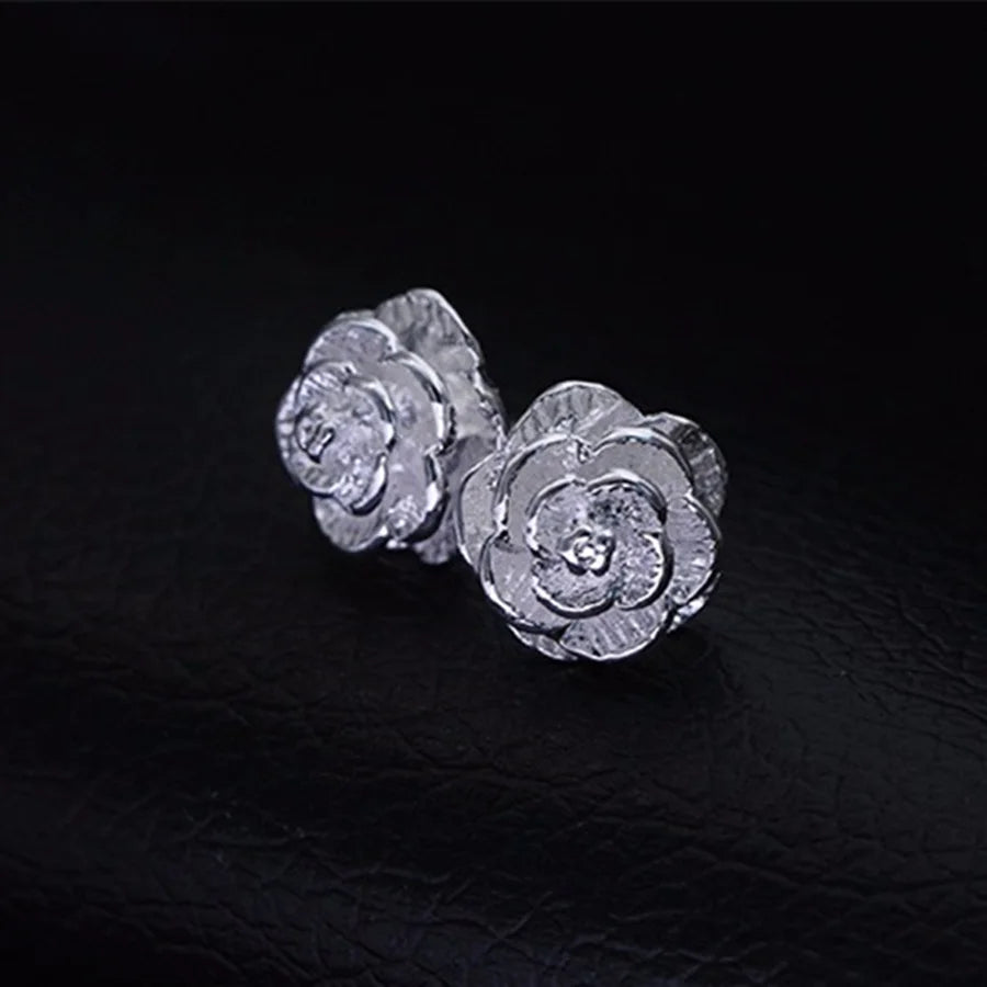 Fine Silver Color Charm Flower Necklace Women Retro Set