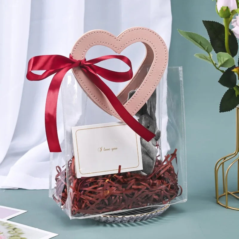 Clear Heart Gift Bags PVC Packing Bag with Handle