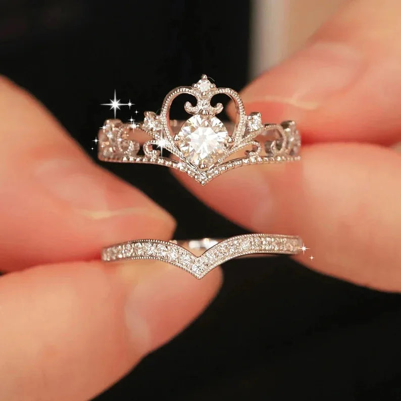 Stainless Steel Crystal Crown Adjustable Ring Irregular