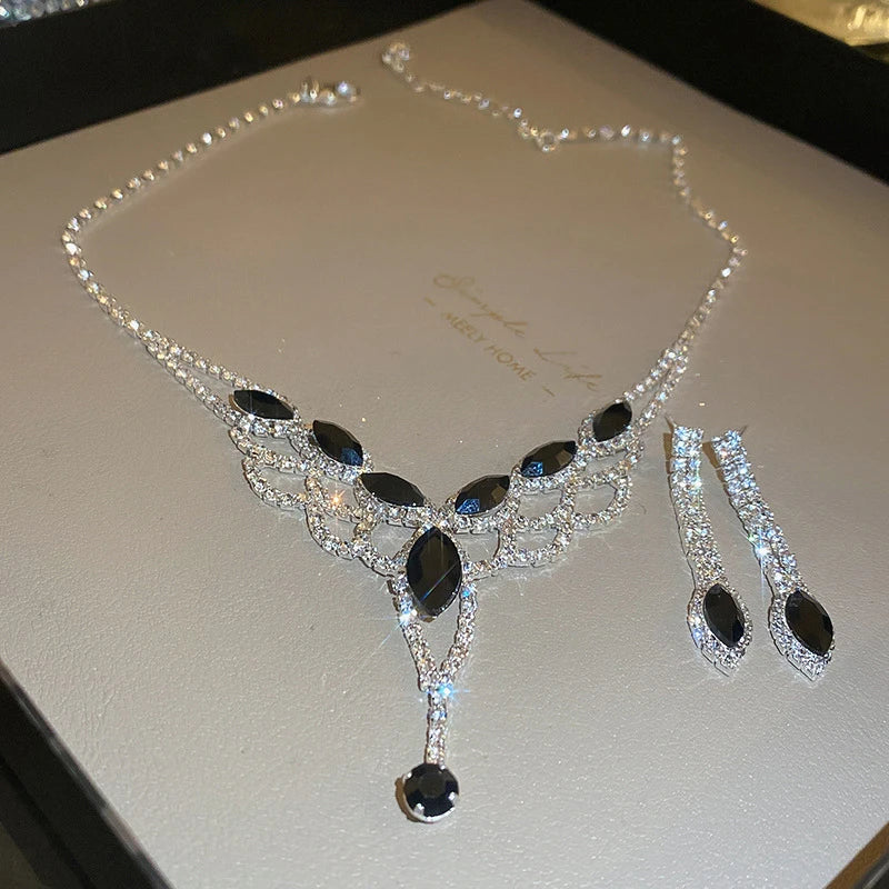 Minimalist Rhinestone Necklace And Earrings Set