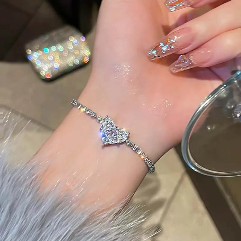Luxury Crystal Zircon Heart Chain Bracelets Women Exquisite