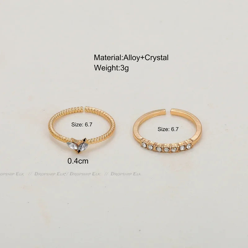 Gold Color Heart Zircon Rings Set for Women Adjustable