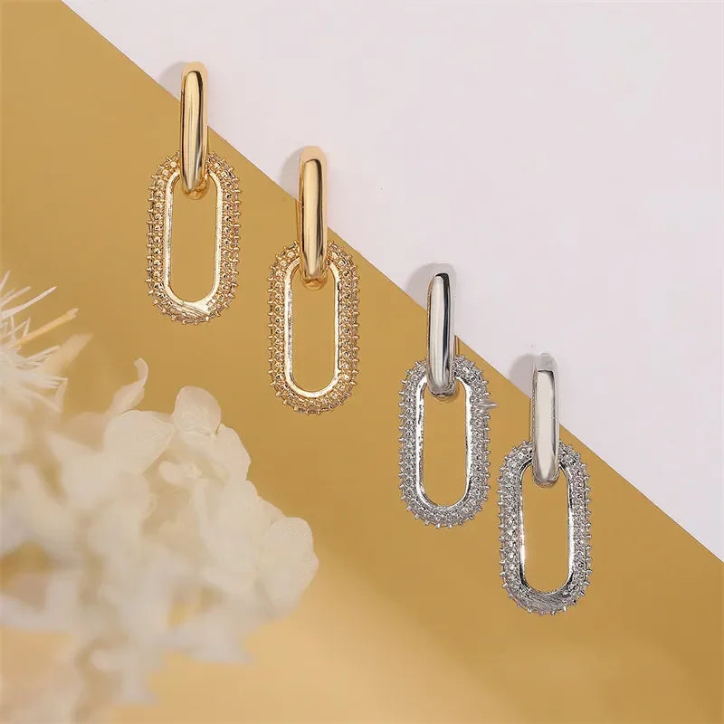 Retro Double Loop Design Drop Earrings Gold Silver Color