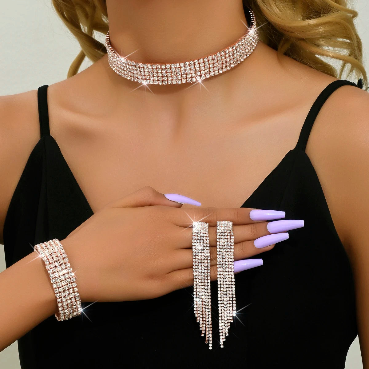 Fashion Women's Jewelry Set Tassel Rhinestone Earrings