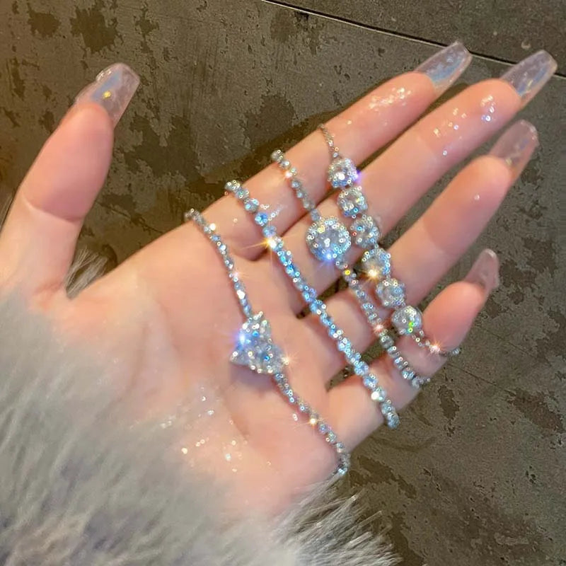 Luxury Crystal Zircon Heart Chain Bracelets Women Exquisite
