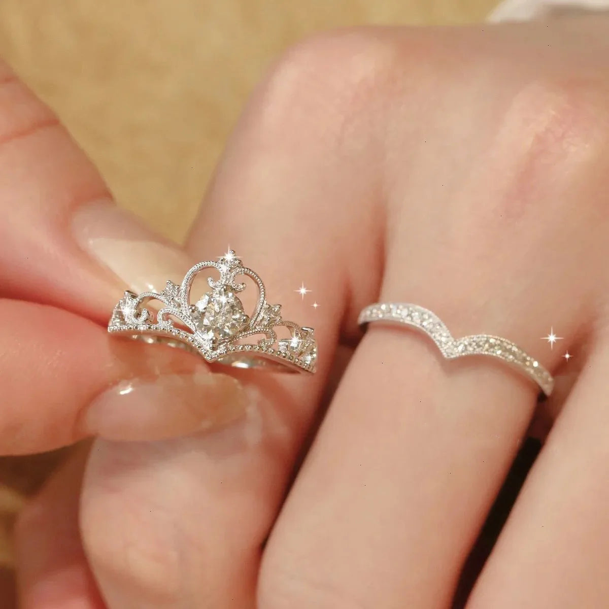 Stainless Steel Crystal Crown Adjustable Ring Irregular