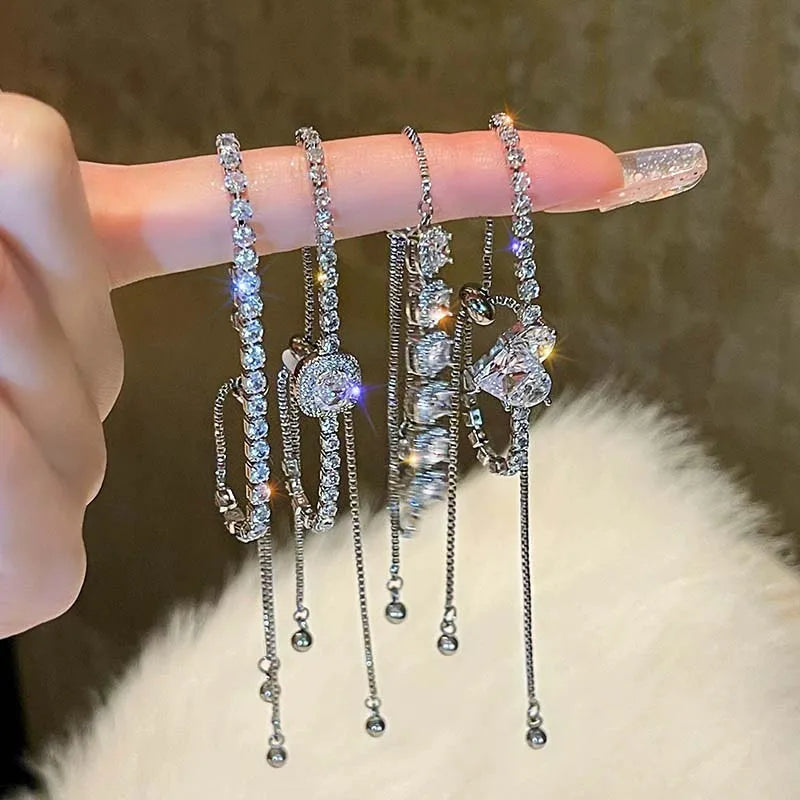 Luxury Crystal Zircon Heart Chain Bracelets Women Exquisite