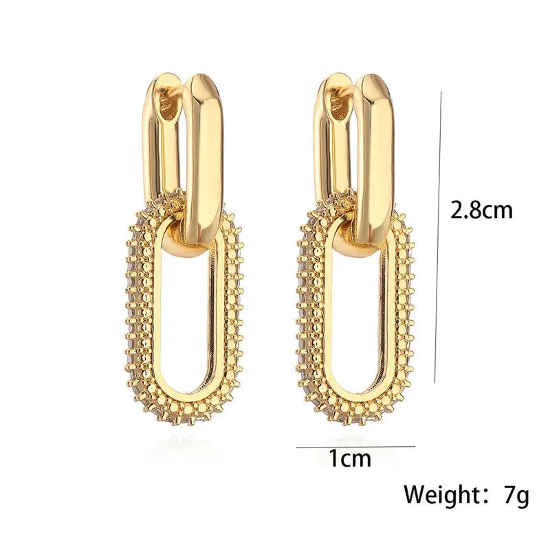 Retro Double Loop Design Drop Earrings Gold Silver Color