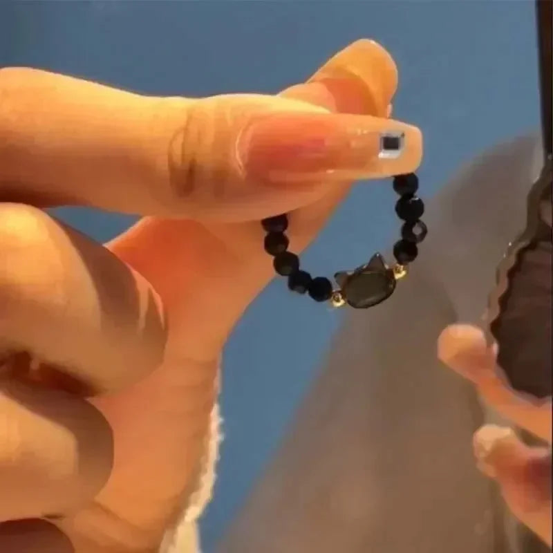 Natural Moonstone Obsidian Rings Beads Minimalist Fidget