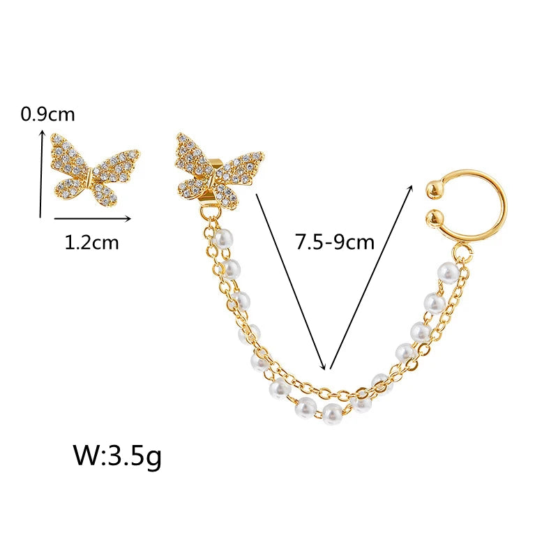 Korean Rhinestone Butterfly Stud Earrings For Women Cute