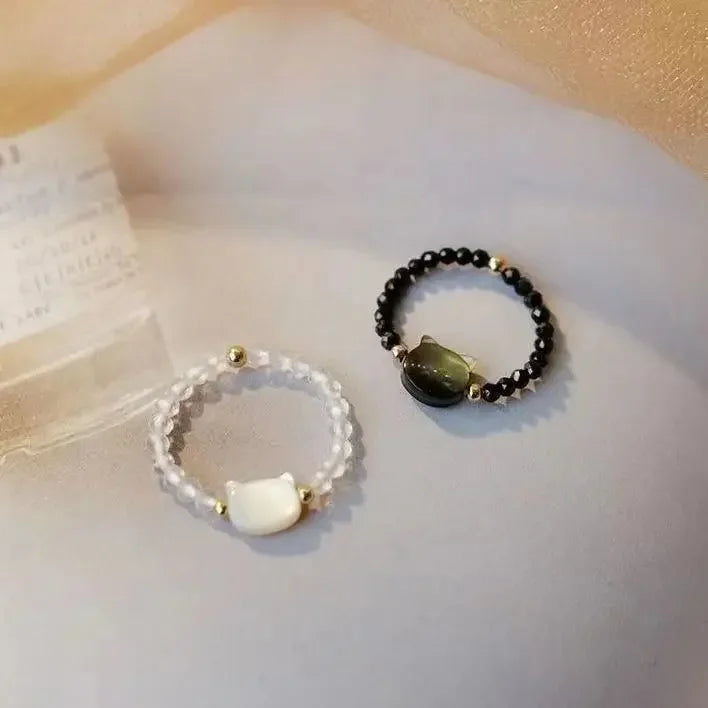Natural Moonstone Obsidian Rings Beads Minimalist Fidget