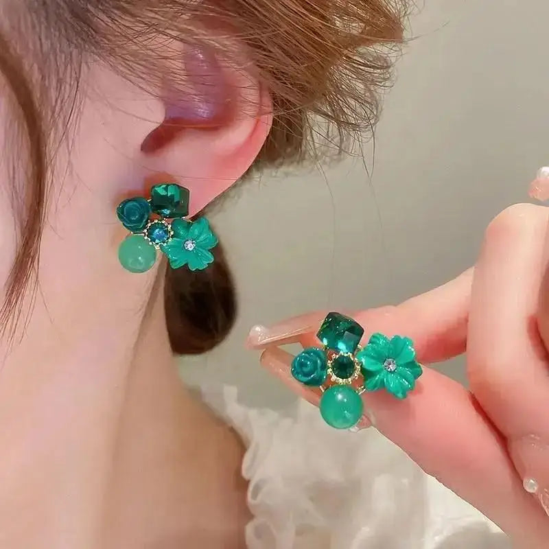 Korean Vintage Pearl Crystal Earrings For Women Jewelry